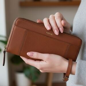 Fossil Old Money Modern Contemporary Cowhide Leather Card Holder Wallet Clutch